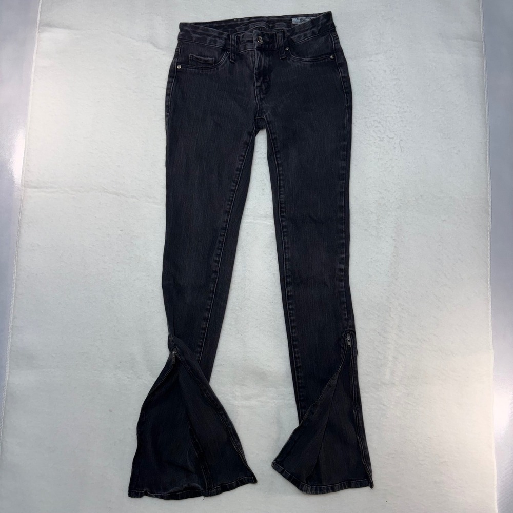 Blank NYC Womens Skinny Jeans Faded Black Zipper Ankle Flare Low Rise Stretch 25